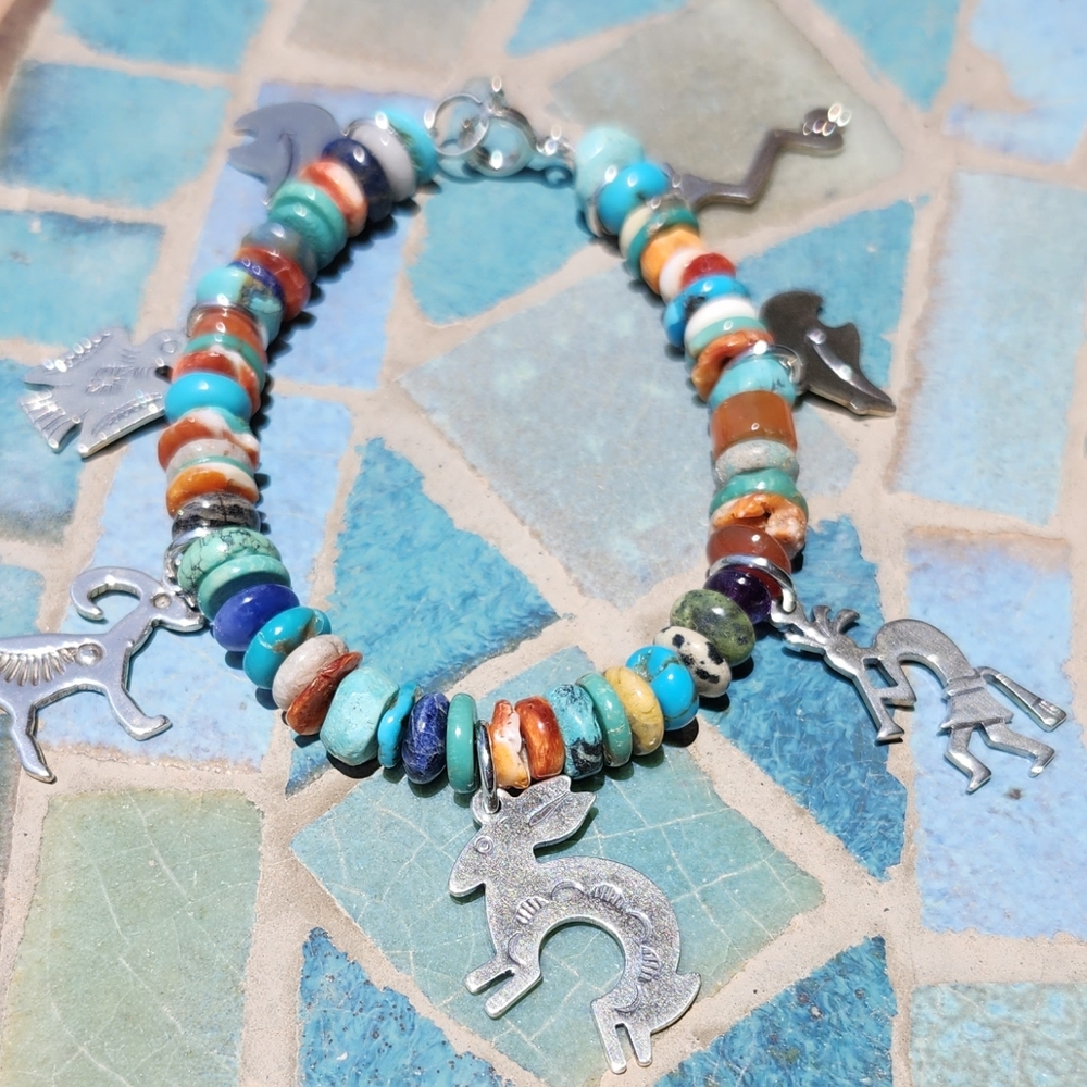 Sterling Silver Multi Gemstone Charm Bracelet - image 8